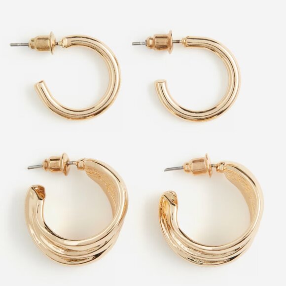 🌷H&M | NWT Gold Tone Hoop Earrings (2 pairs) - Picture 1 of 5